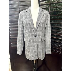 Nordstrom Women's Gray Plaid Single Button Blazer M NWOT